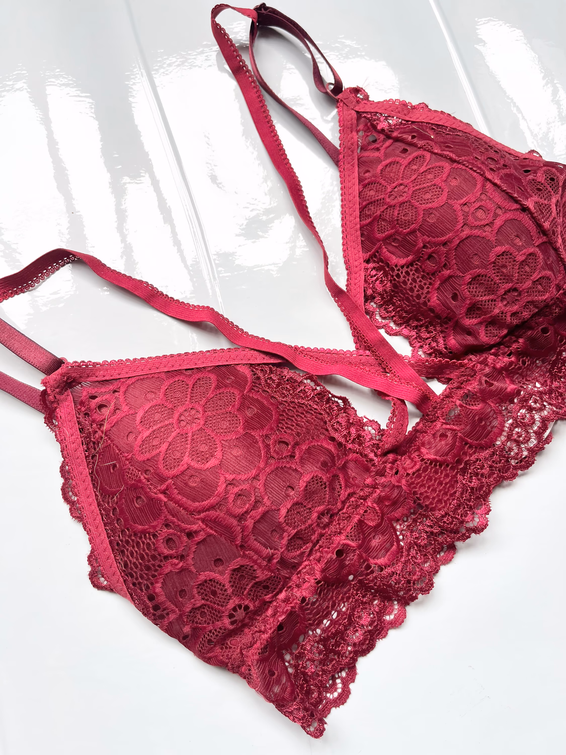wine lace criss cross bra 