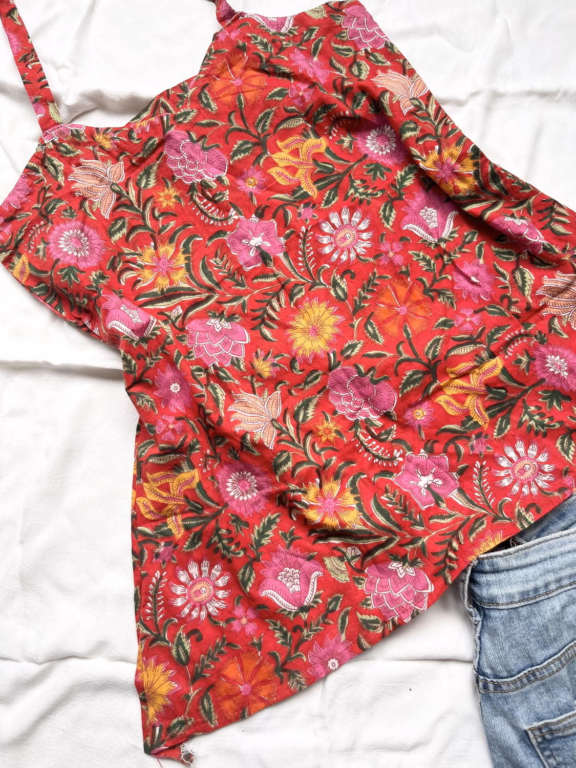 Red floral halter neck kurti