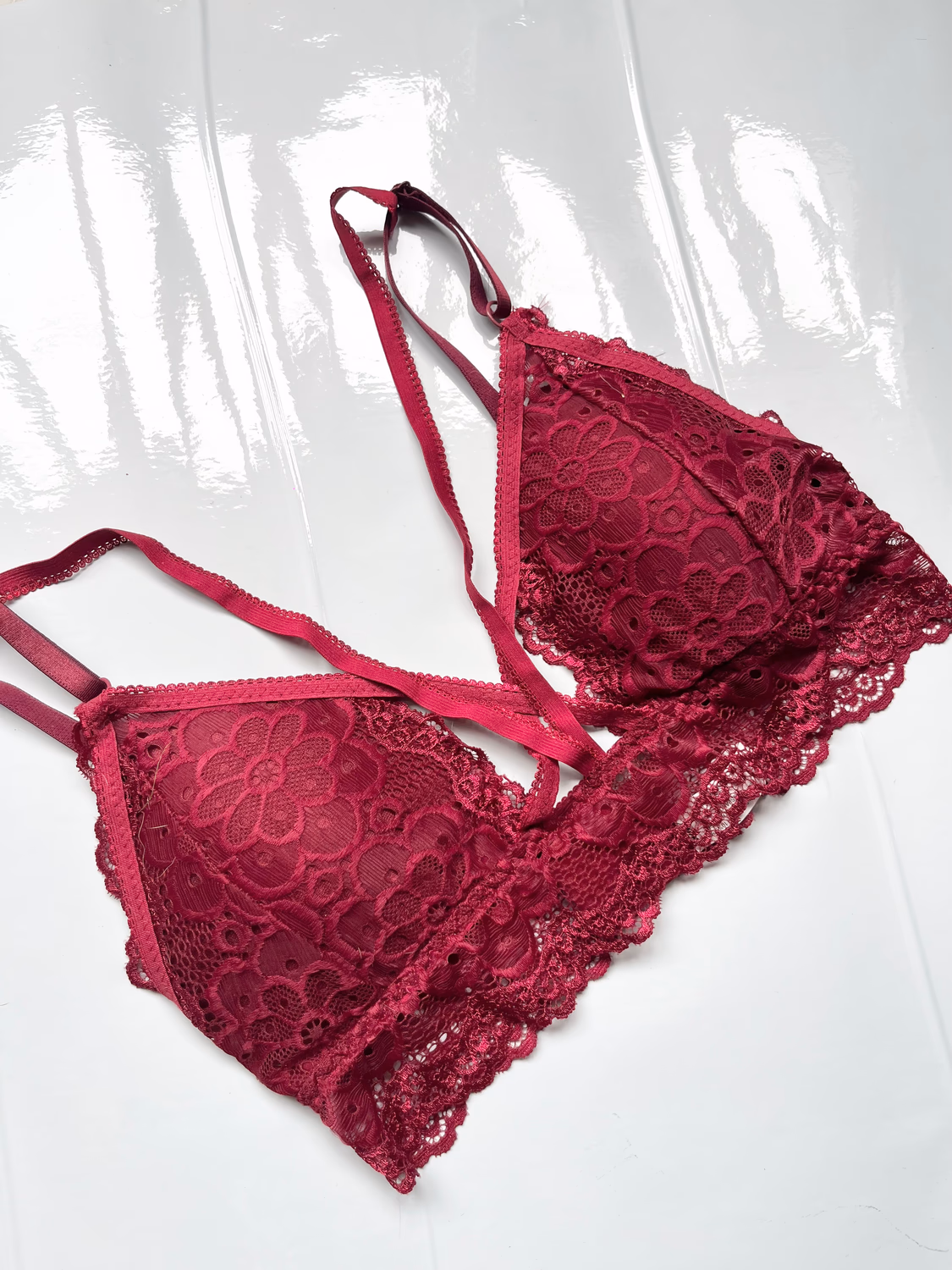 wine lace criss cross bra 