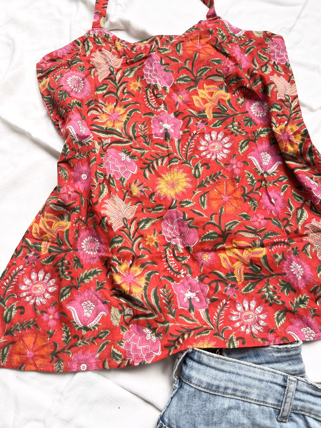 Red floral halter neck kurti