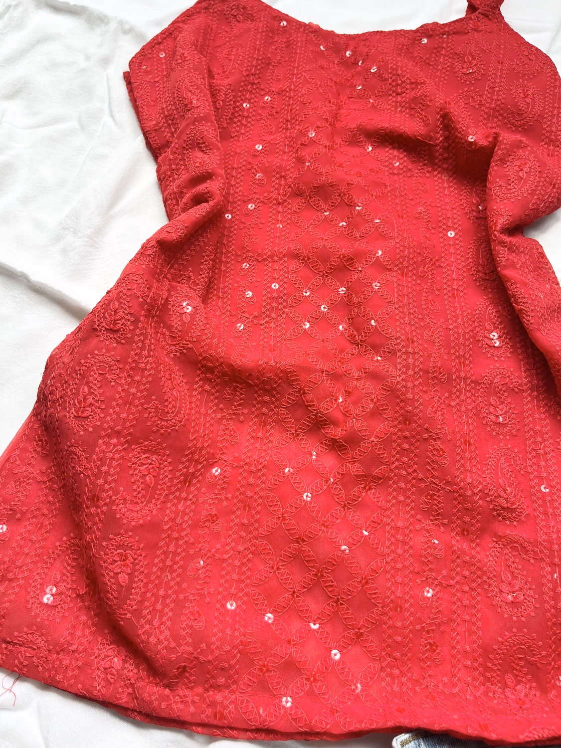 Red Chikankari kurti 