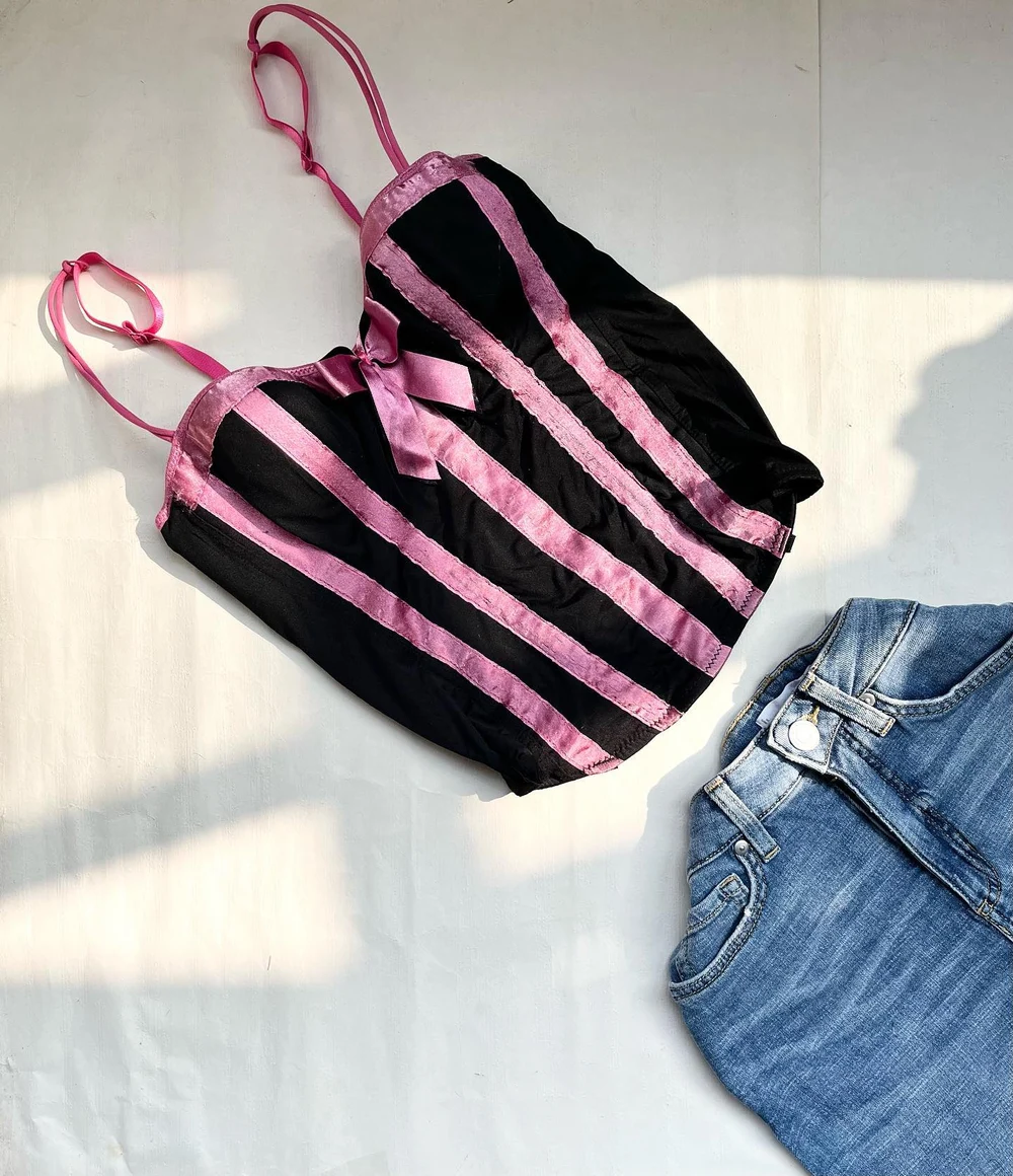 Pink & black corset 
