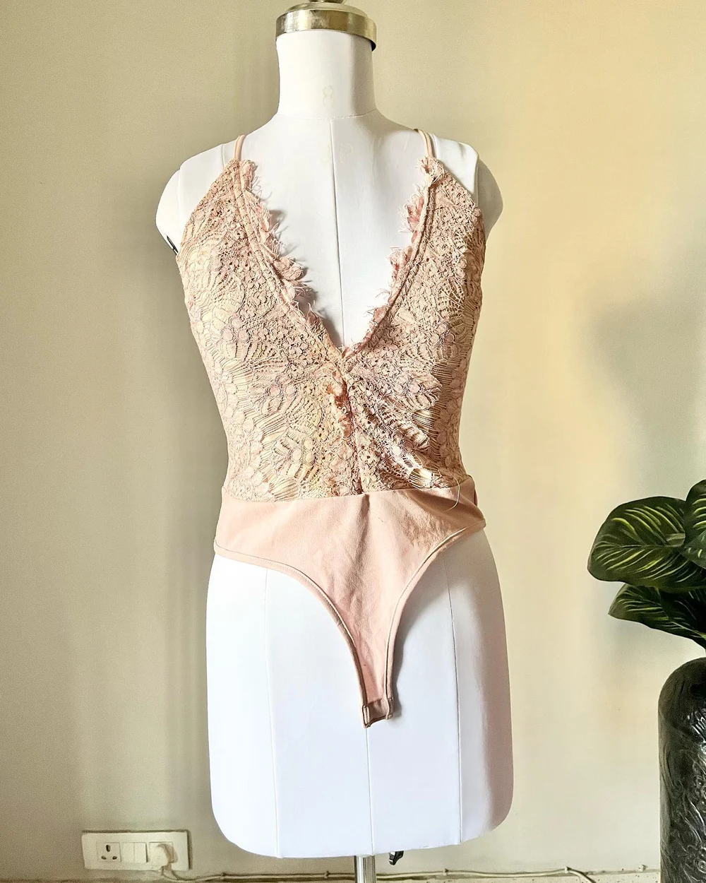 Deep v-neck lace bodysuit 