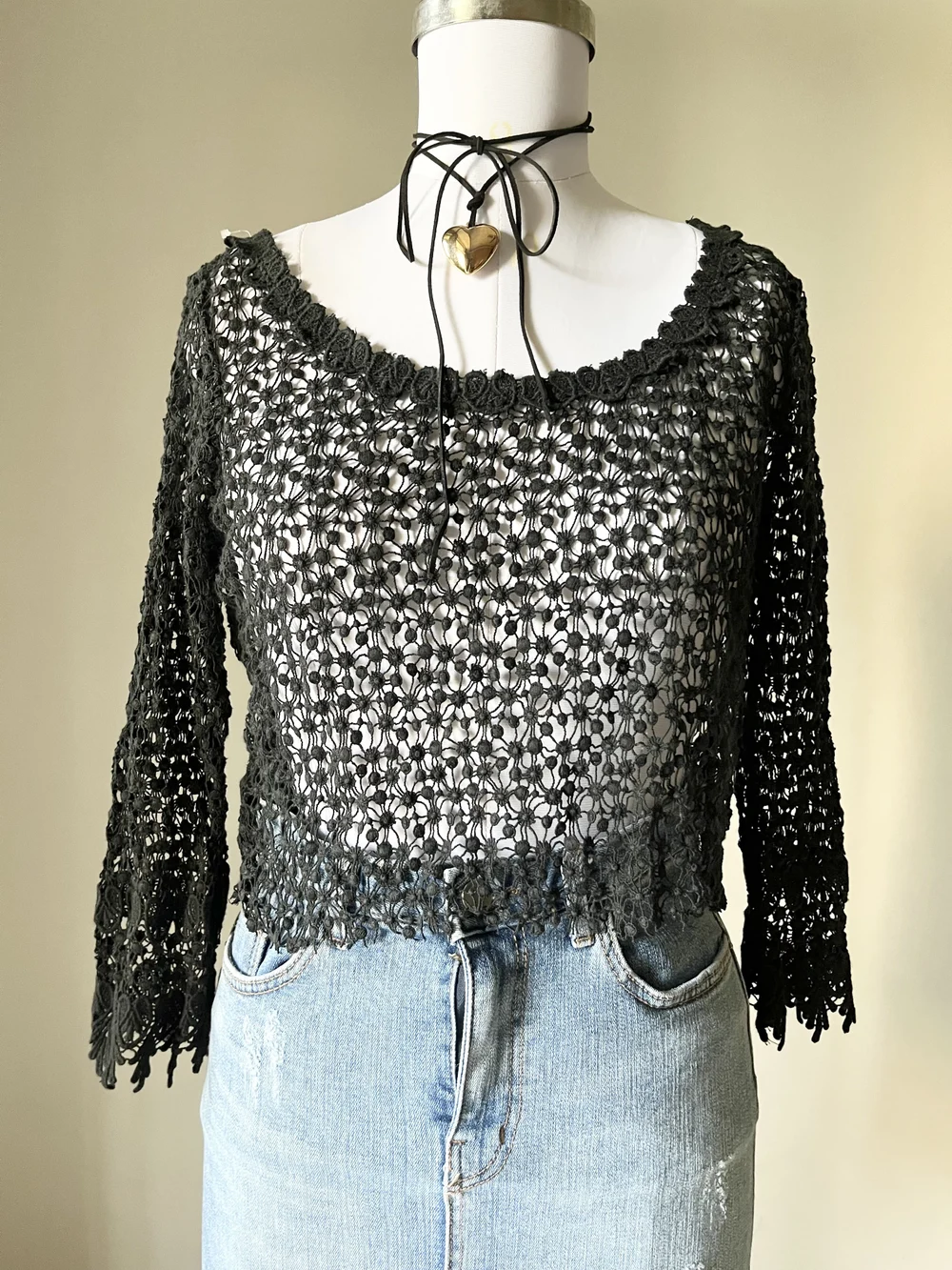 Black lace crochet top 