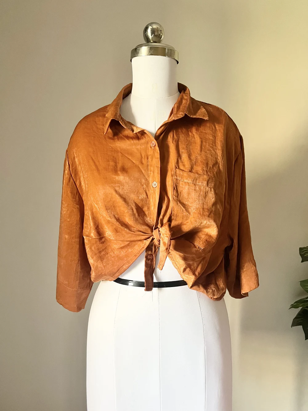 Burnt orange crop satin shirt