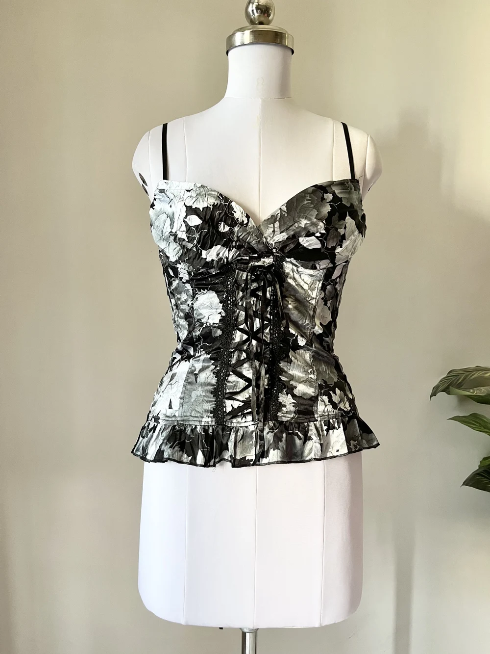 Black floral padded corset top