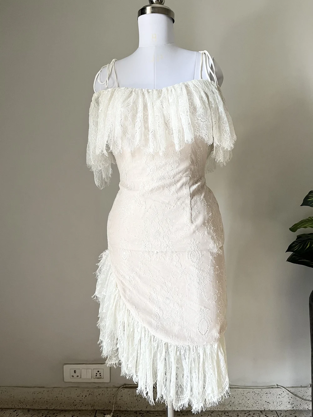 Baby pink frill cold shoulder dress