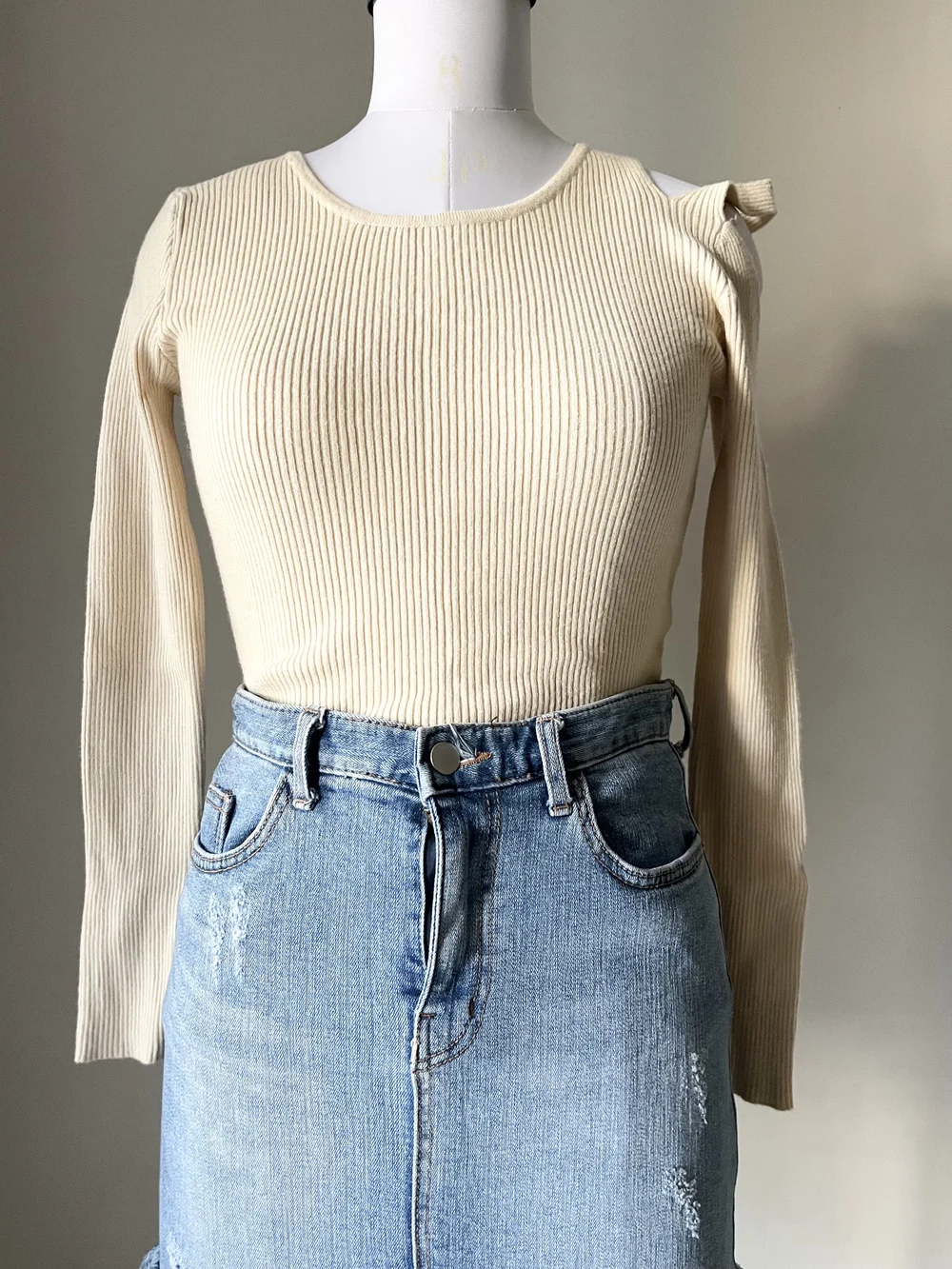 Beige one shoulder style top 