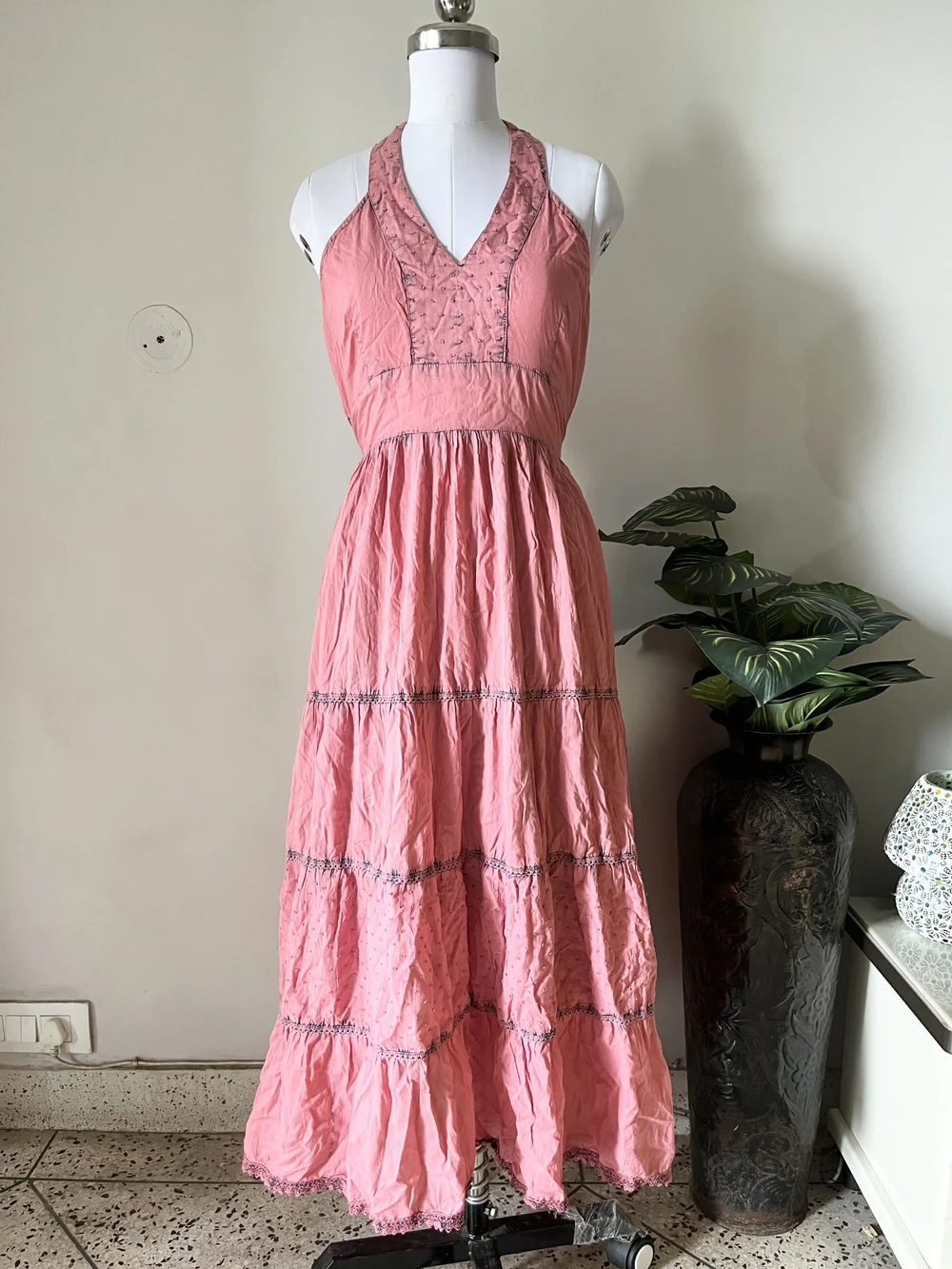 Pink schiffli maxi dress 