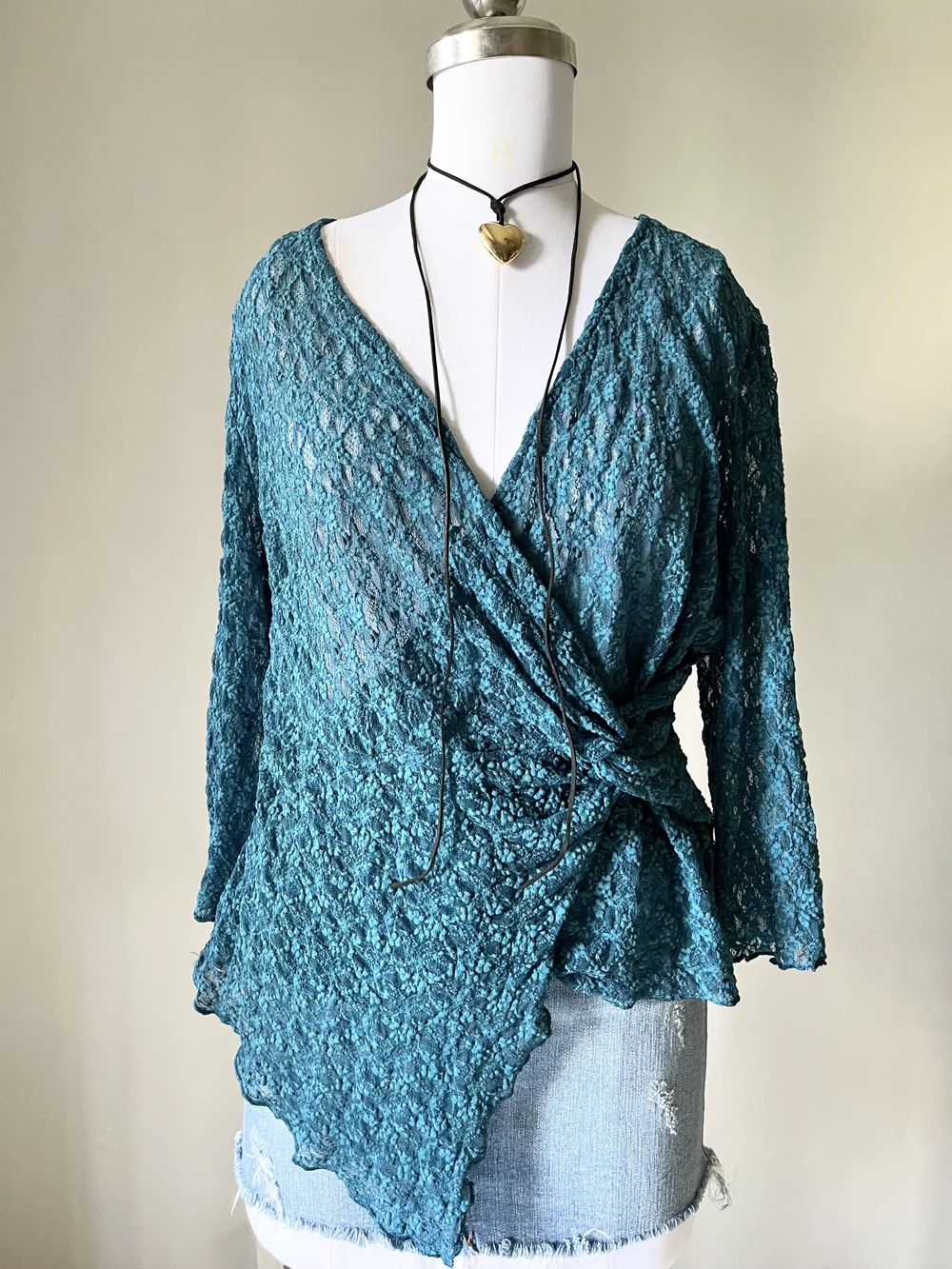 Teal blue wrap asymmetric top 
