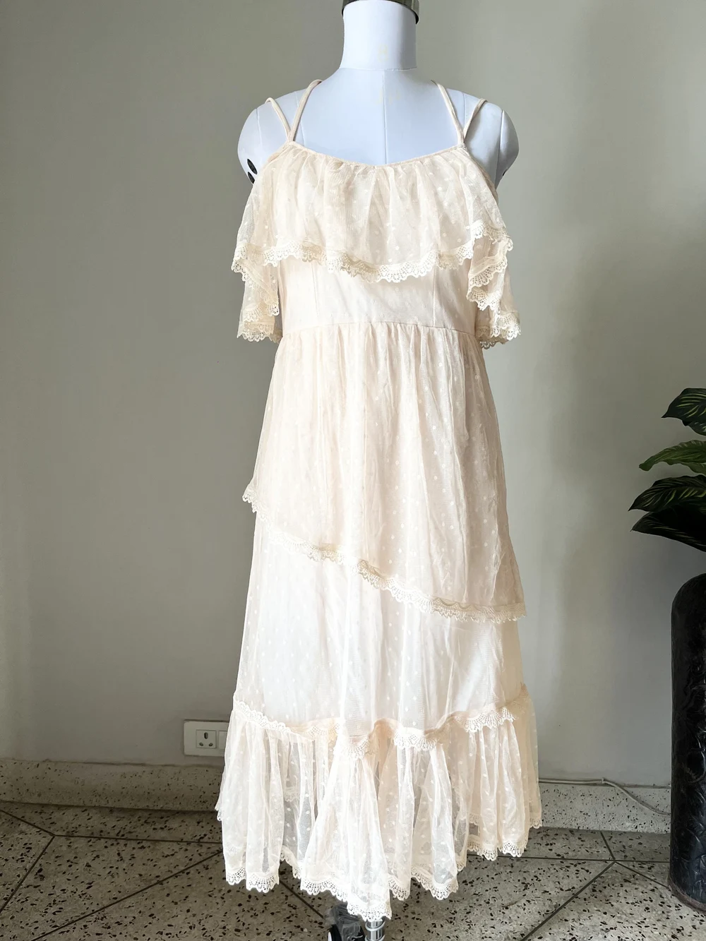 Peach frill Cold-shoulder dress 