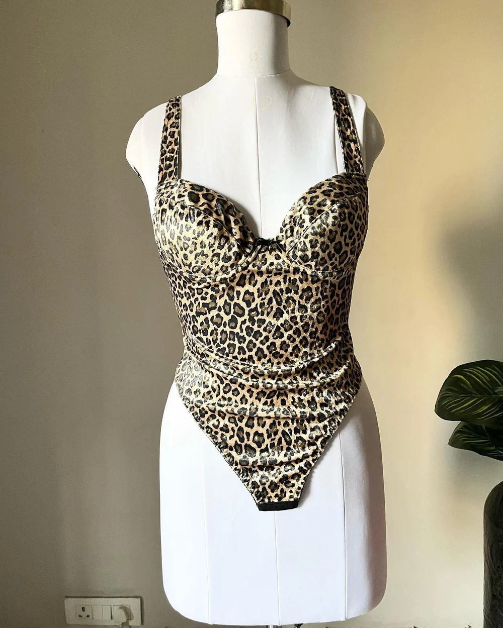 Animal print padded corset style bodysuit 