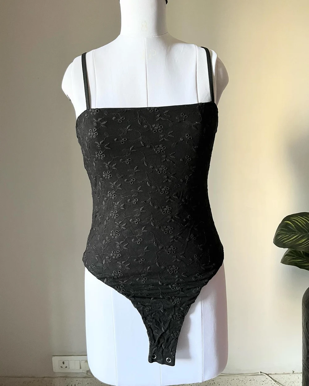 Embroidered black bodysuit 