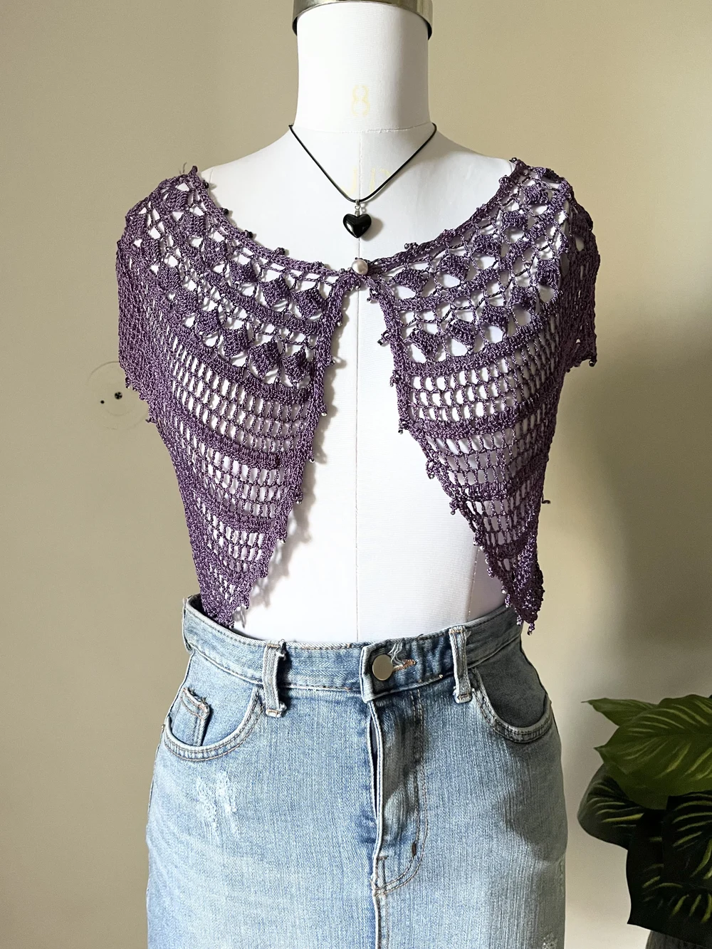 Purple crochet shrug top 