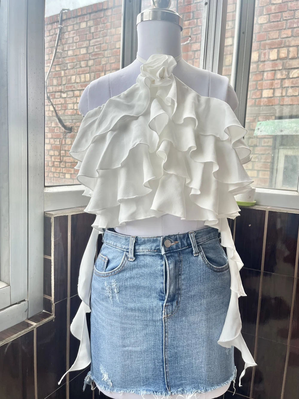 White ruffle top