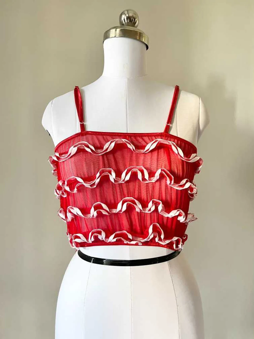 Red frill sheer top