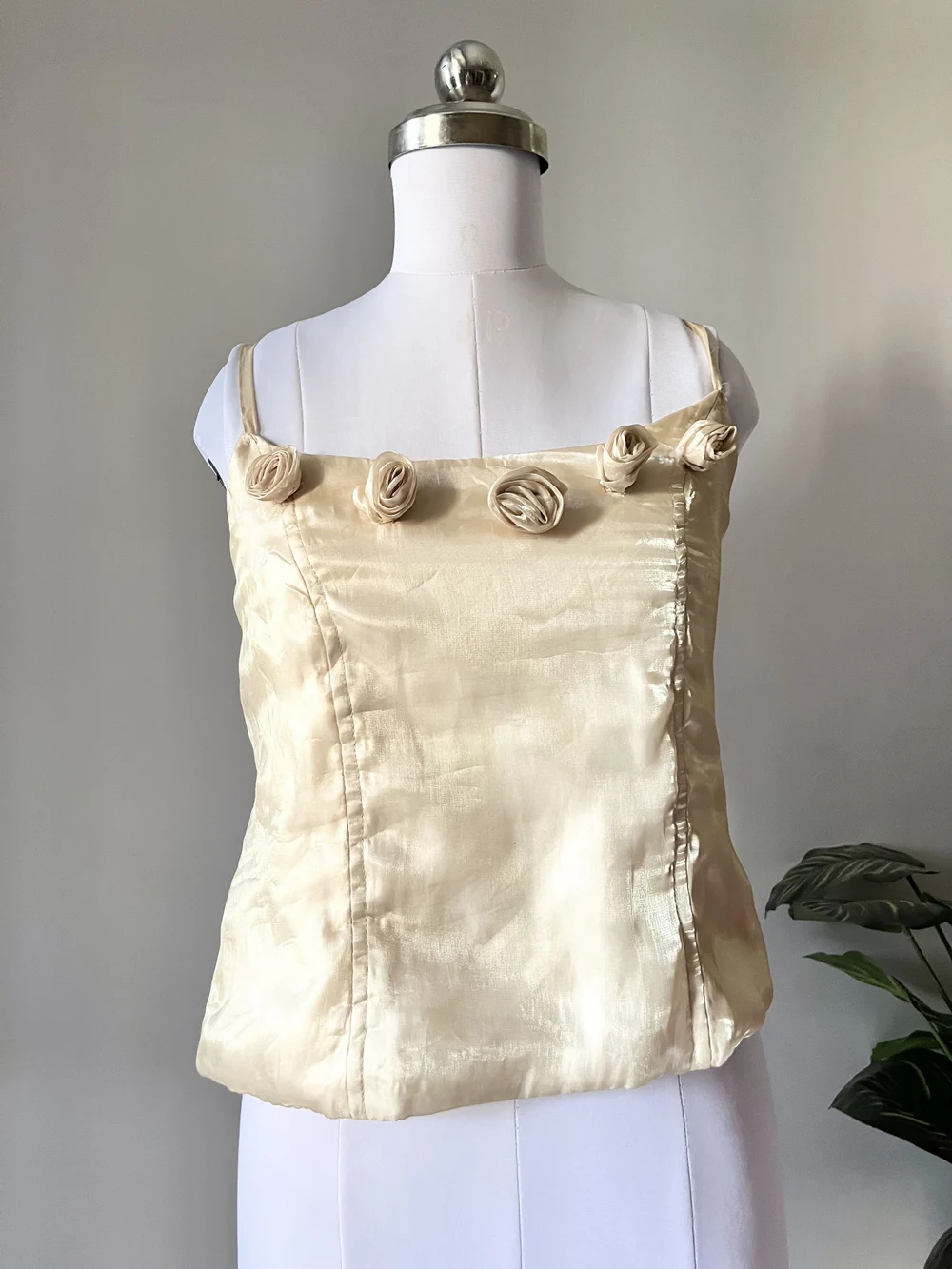 Beige applique flower corset top