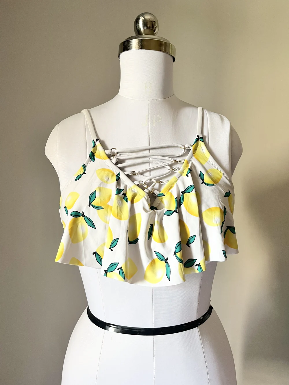 Lemon print criss-cross bikini top