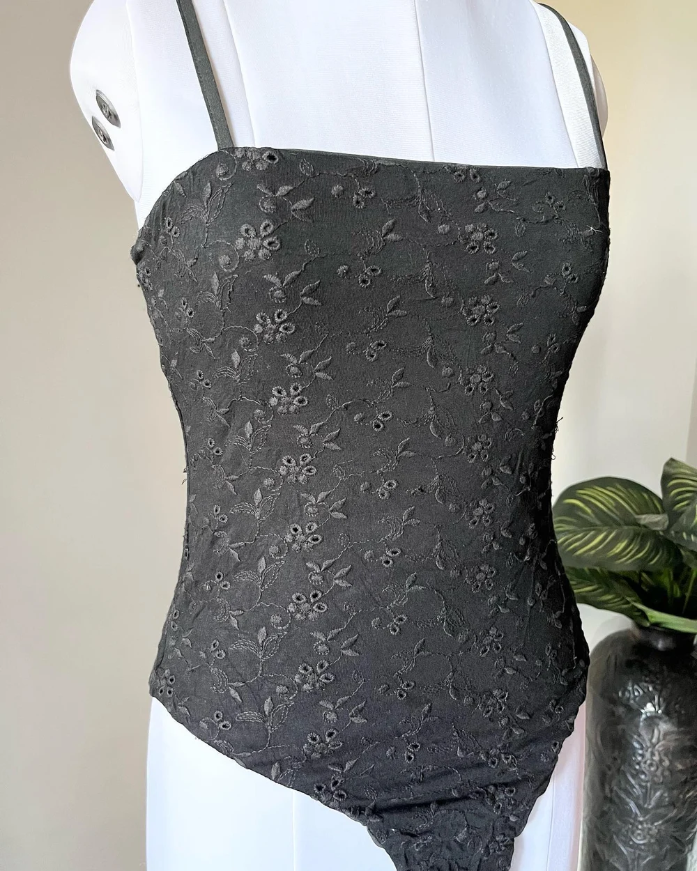 Embroidered black bodysuit 