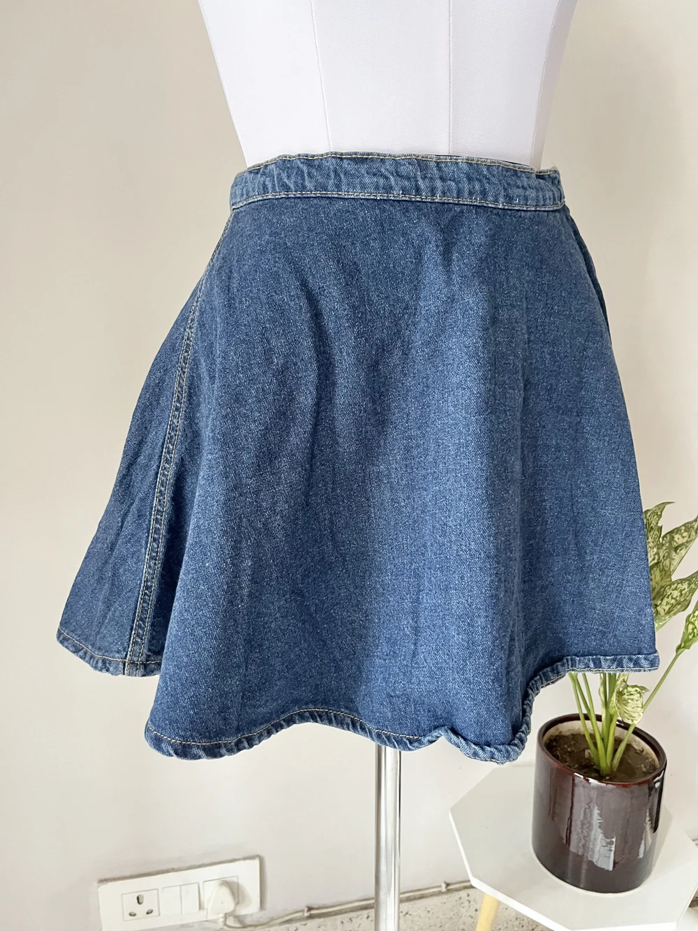Blue skater denim skirt 