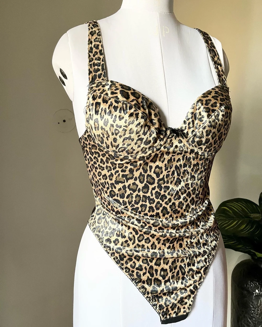 Animal print padded corset style bodysuit 