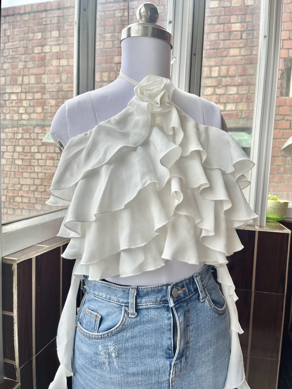 White ruffle top