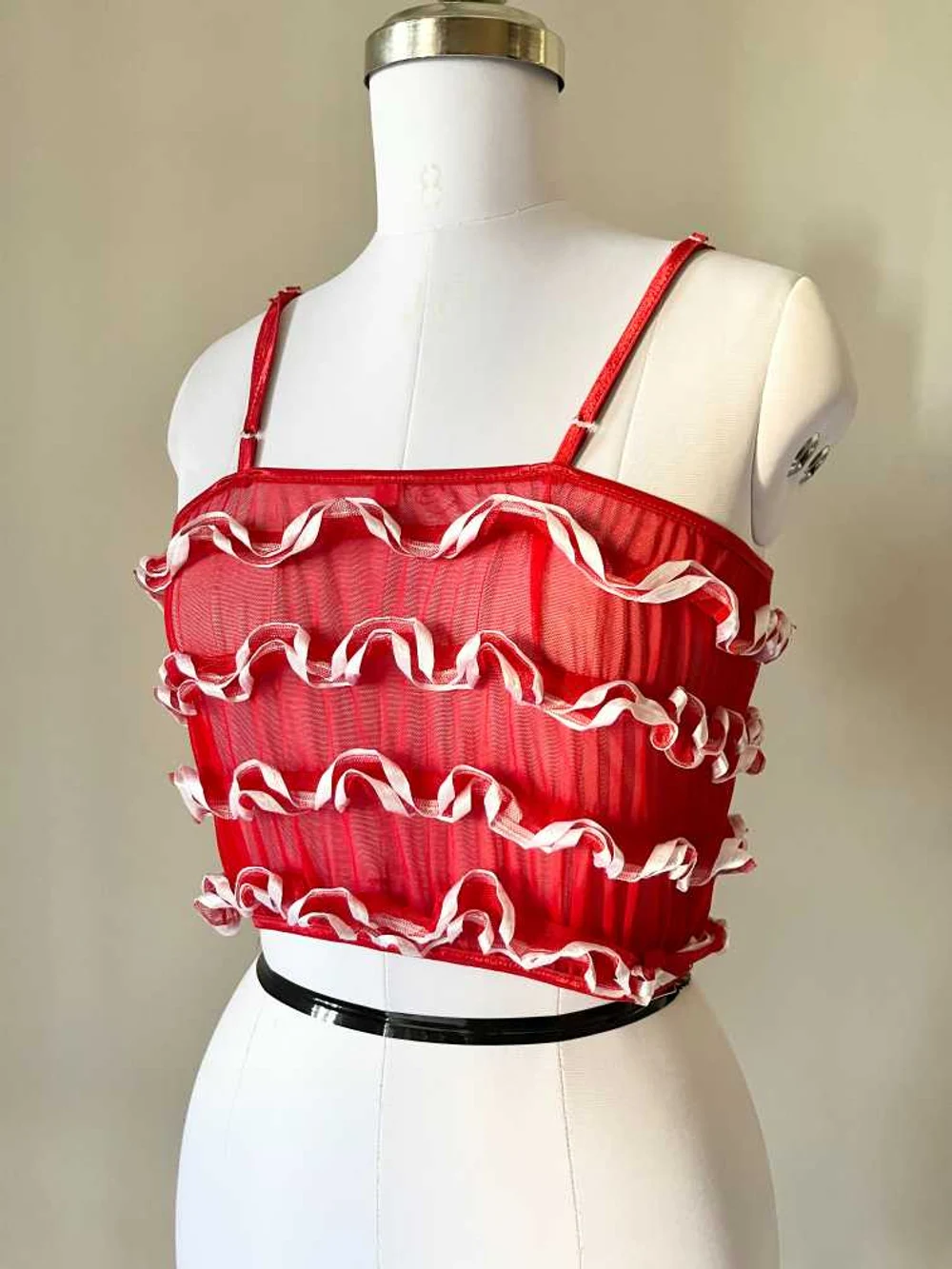 Red frill sheer top