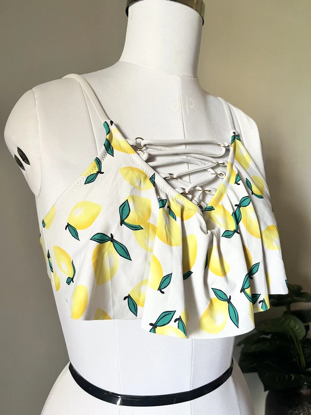Lemon print criss-cross bikini top