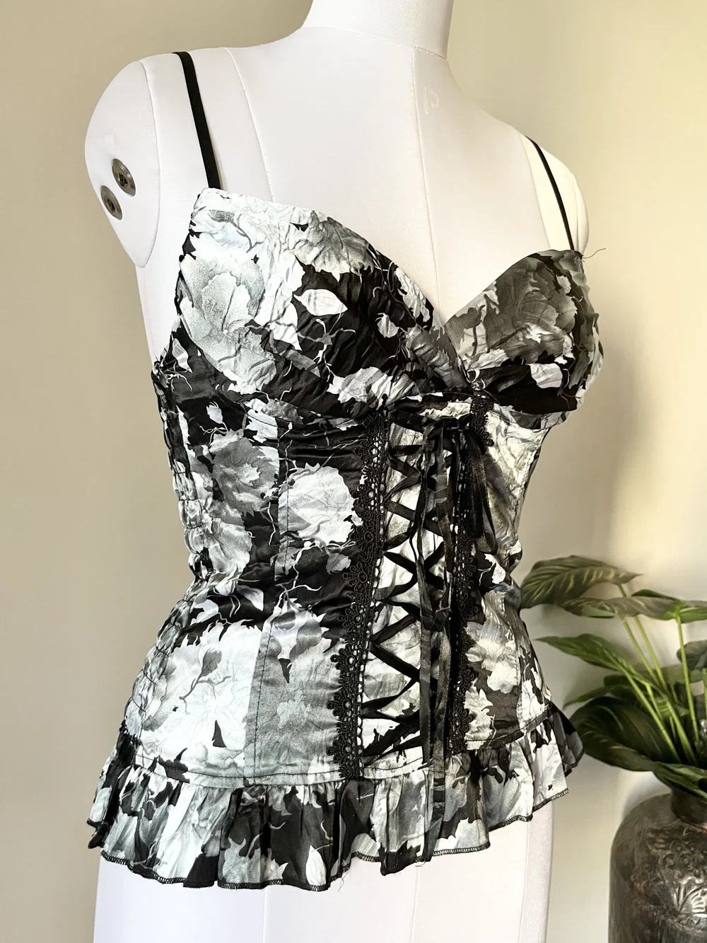 Black floral padded corset top