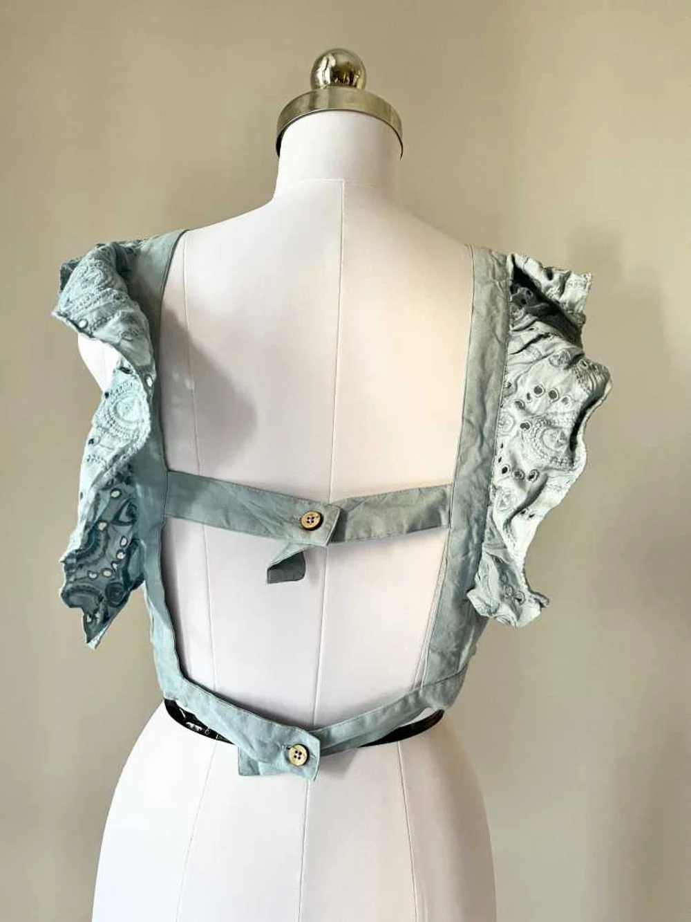 Blue denim style frill top 