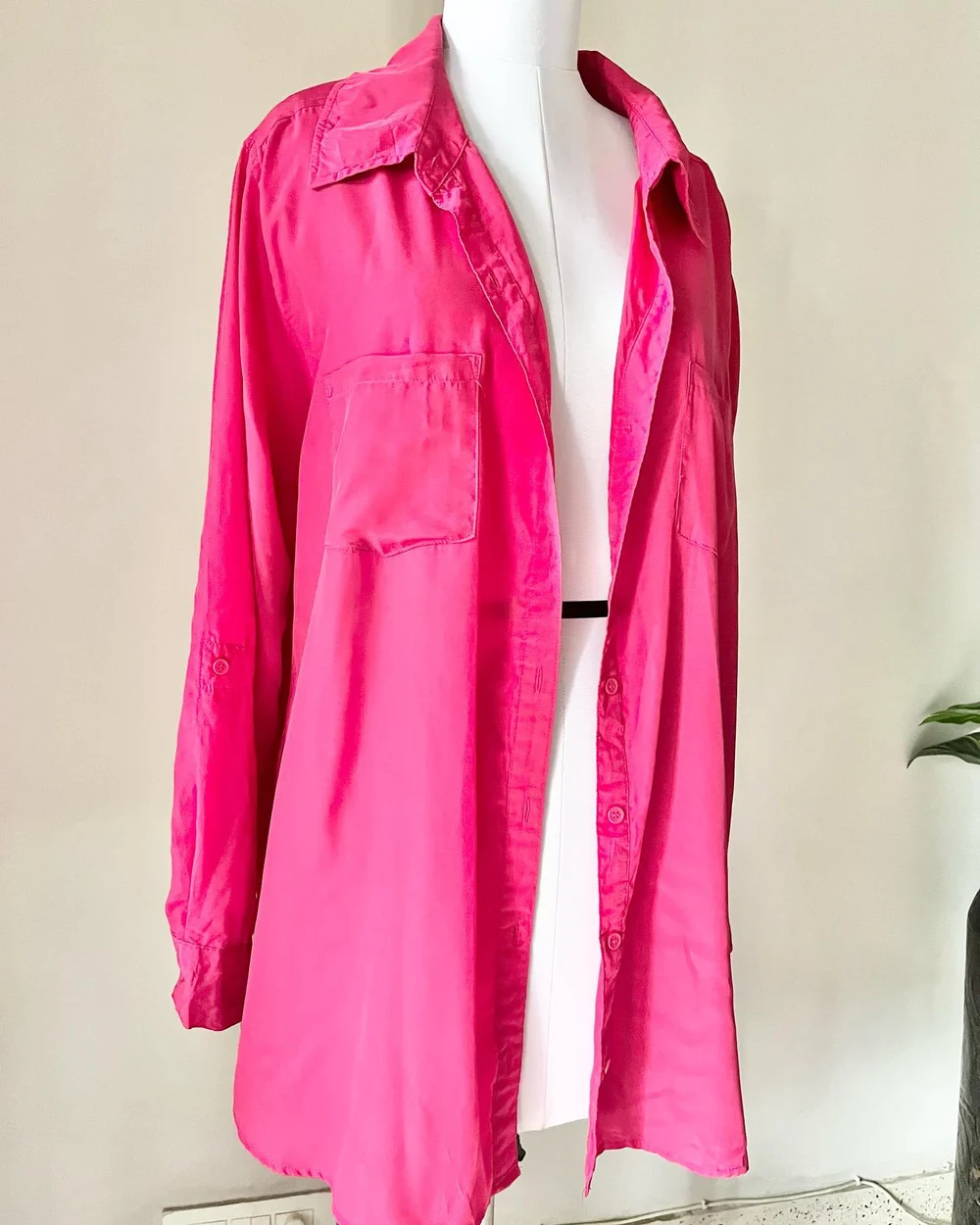 Pink satin longline shirt 
