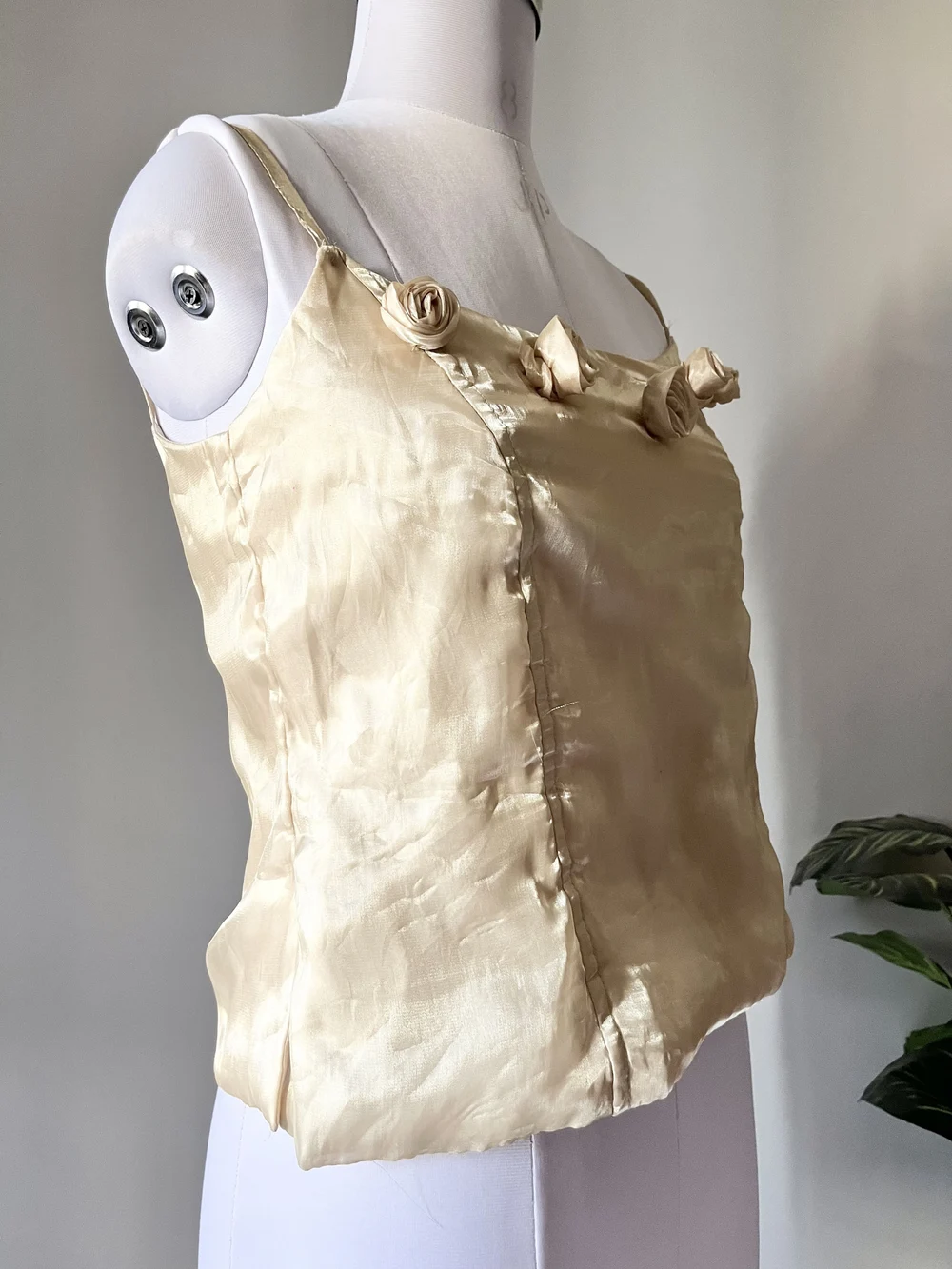 Beige applique flower corset top