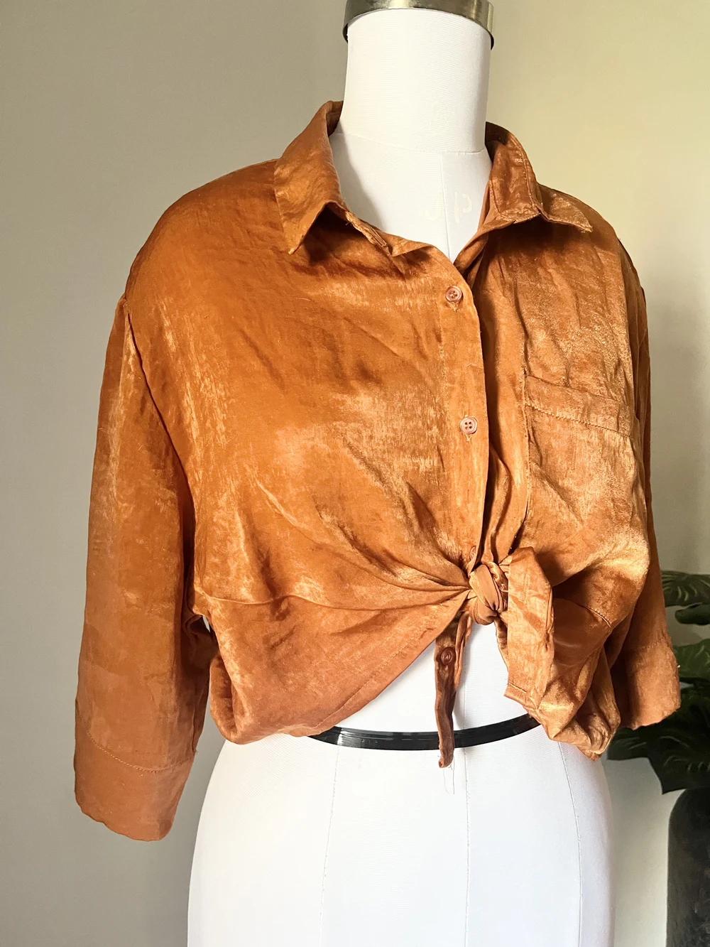 Burnt orange crop satin shirt