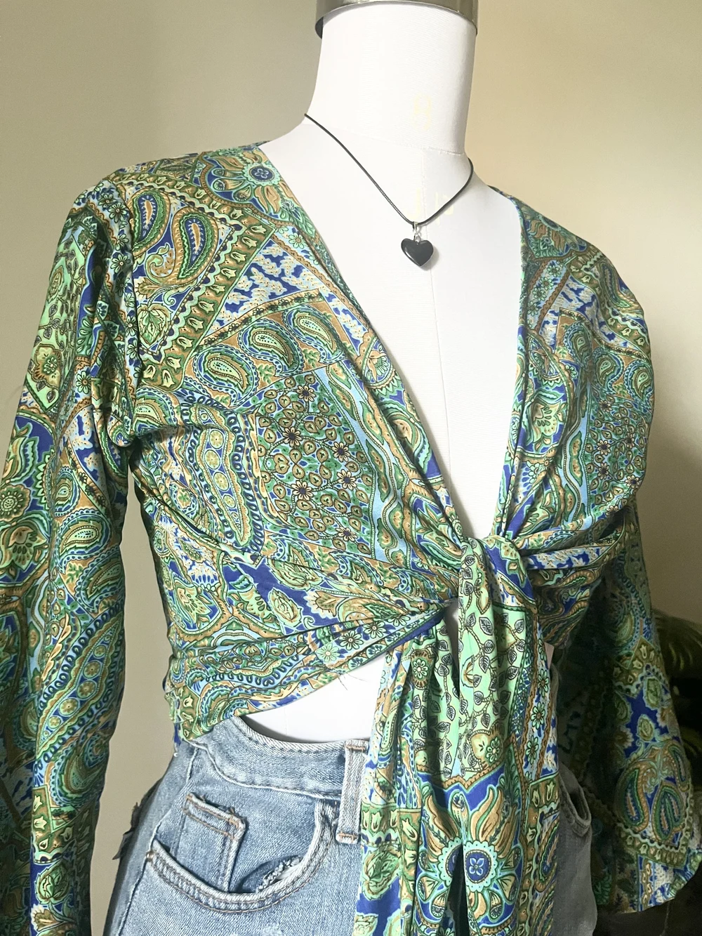 Paisley green wrap top 