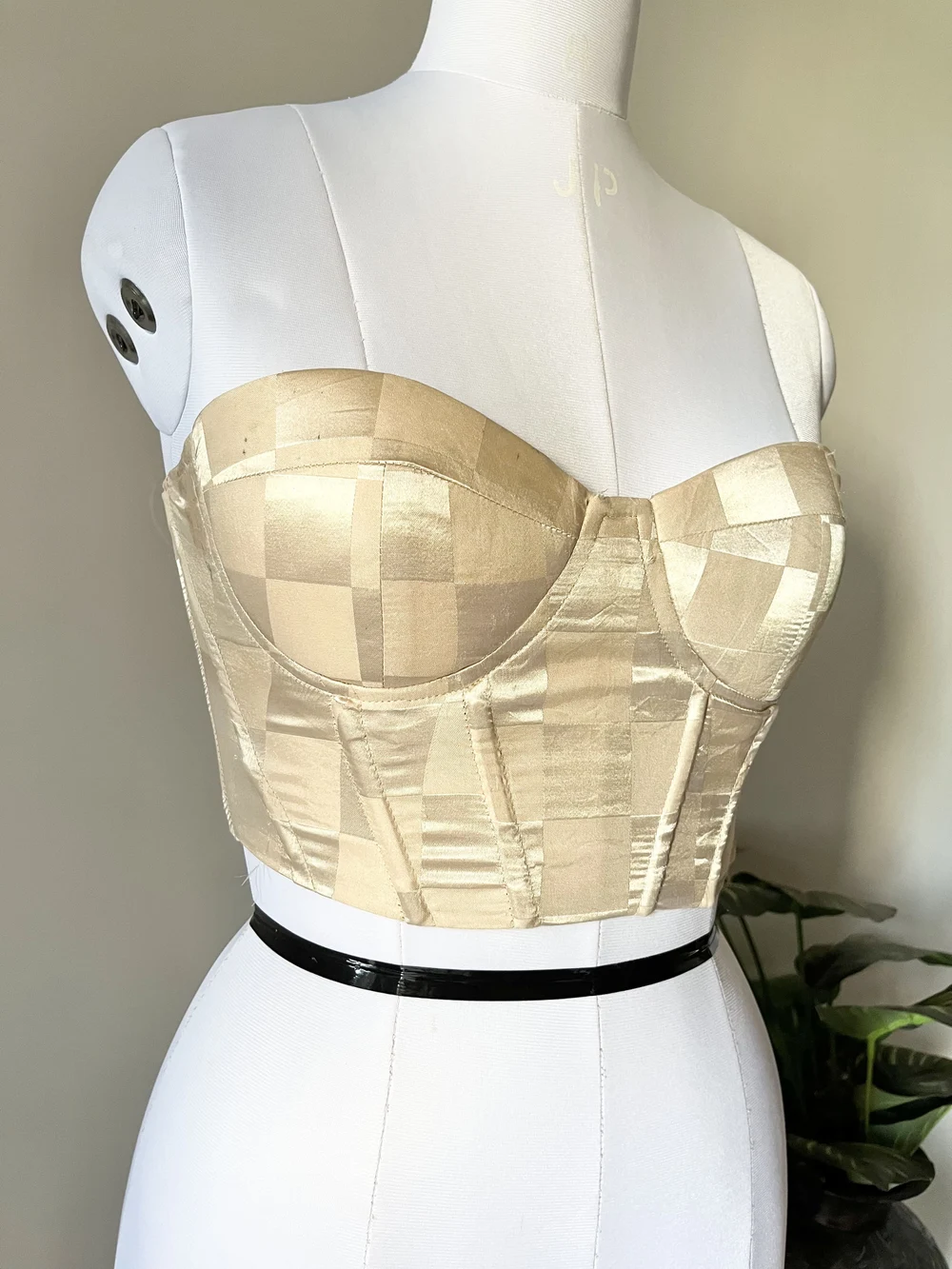 Beige checkered corset padded top