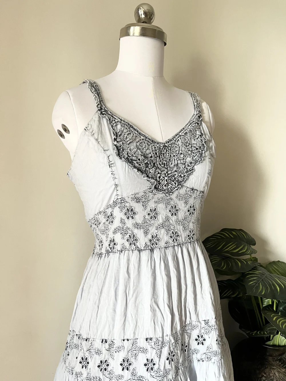 Powered blue schiffli maxi dress