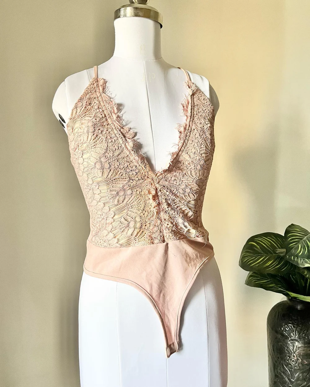 Deep v-neck lace bodysuit 