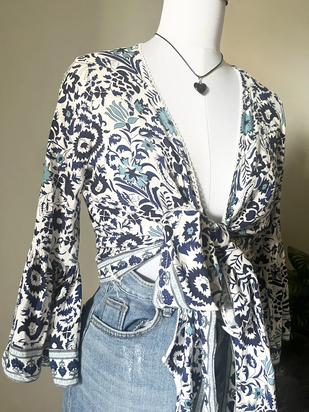 Blue paisley wrap top 