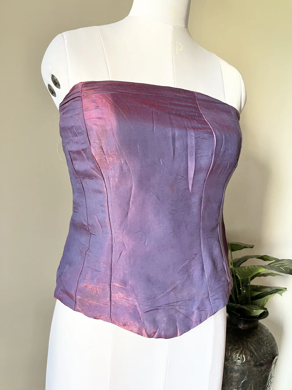 Purple satin corset top