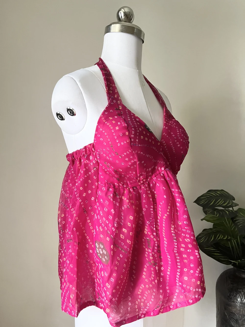 Pink batik print halter top