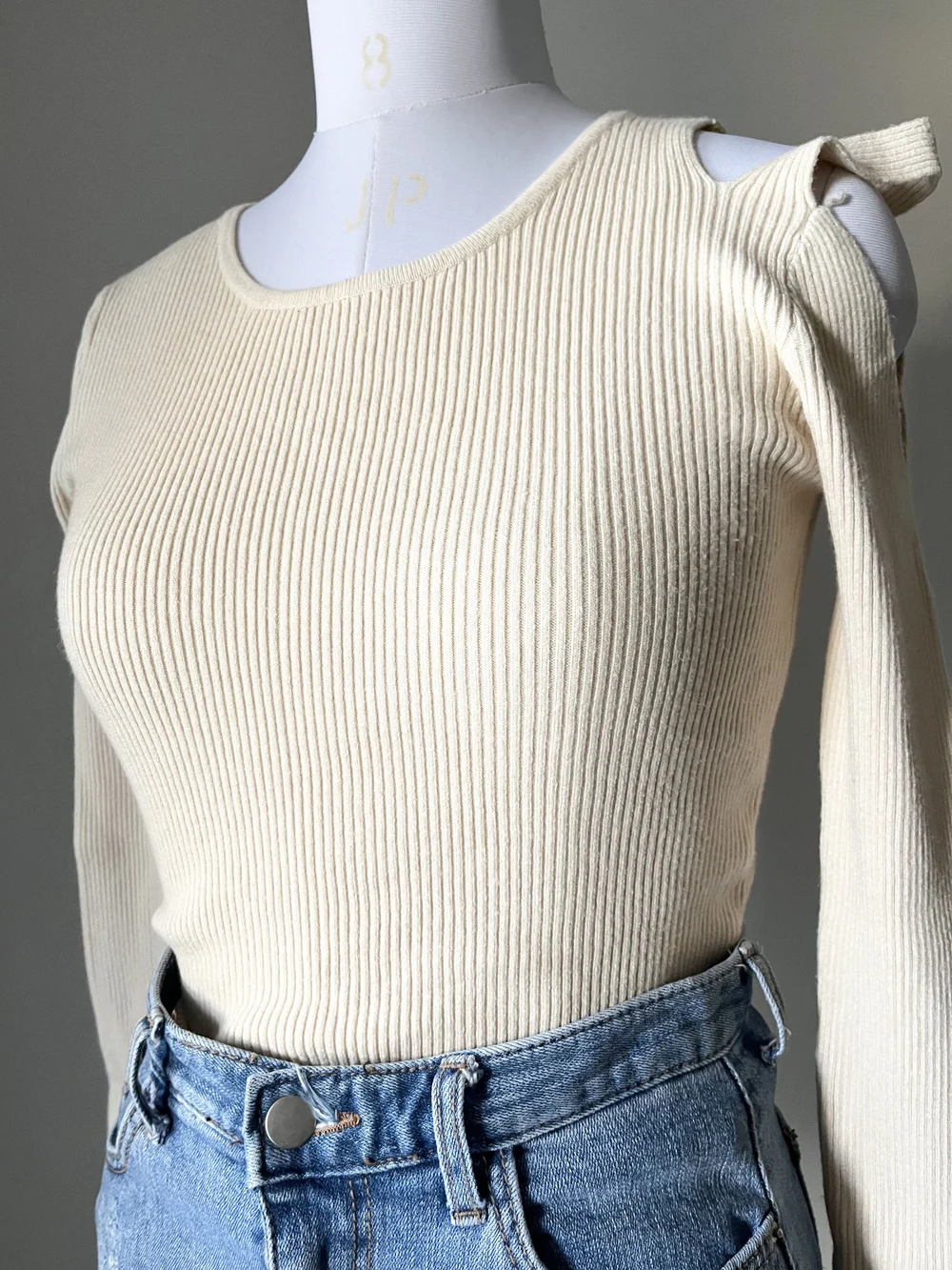 Beige one shoulder style top 