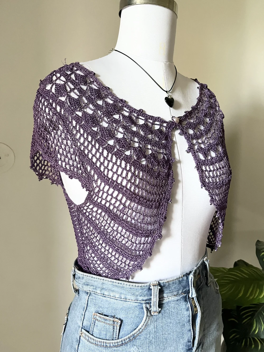 Purple crochet shrug top 