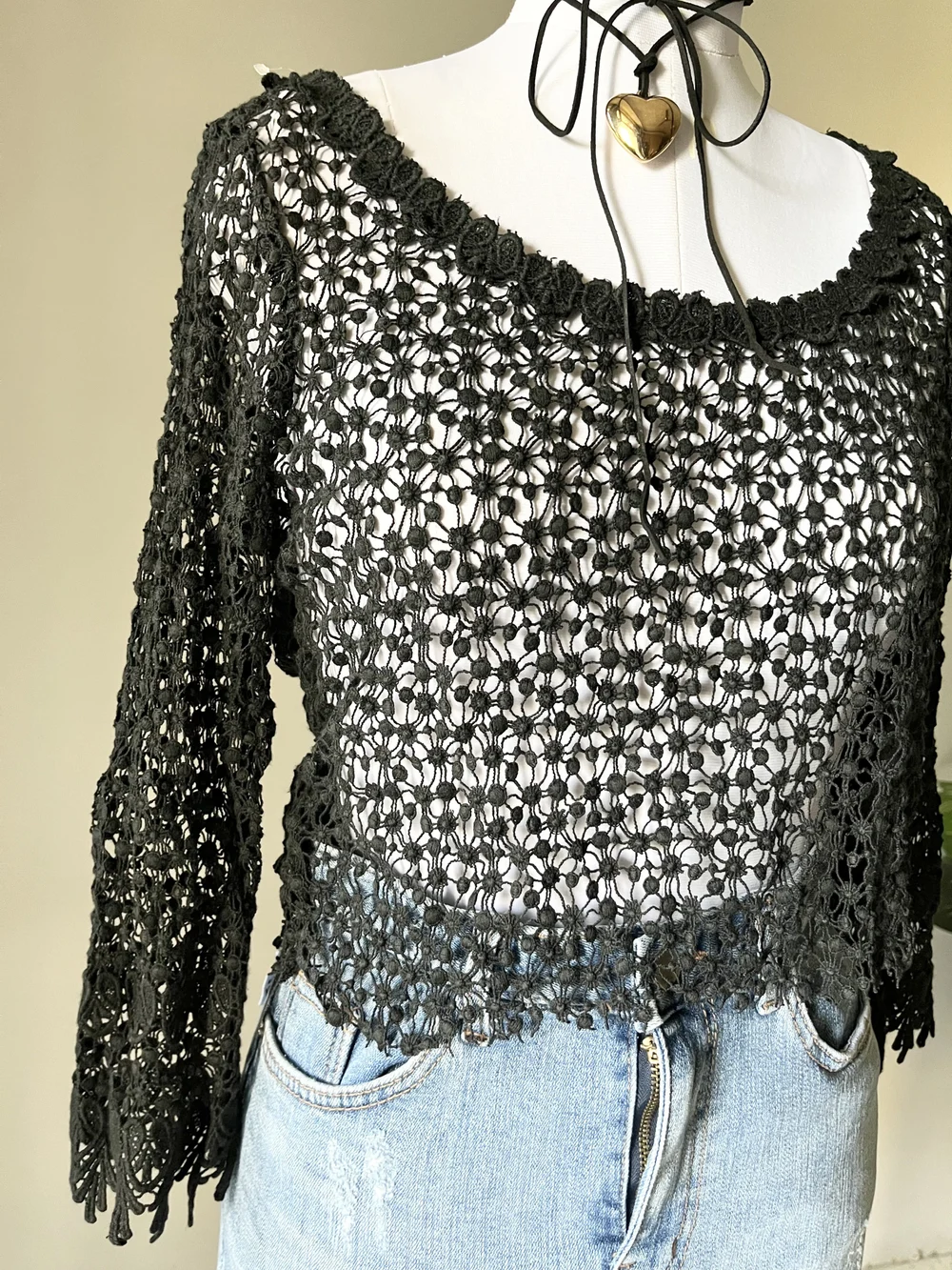 Black lace crochet top 