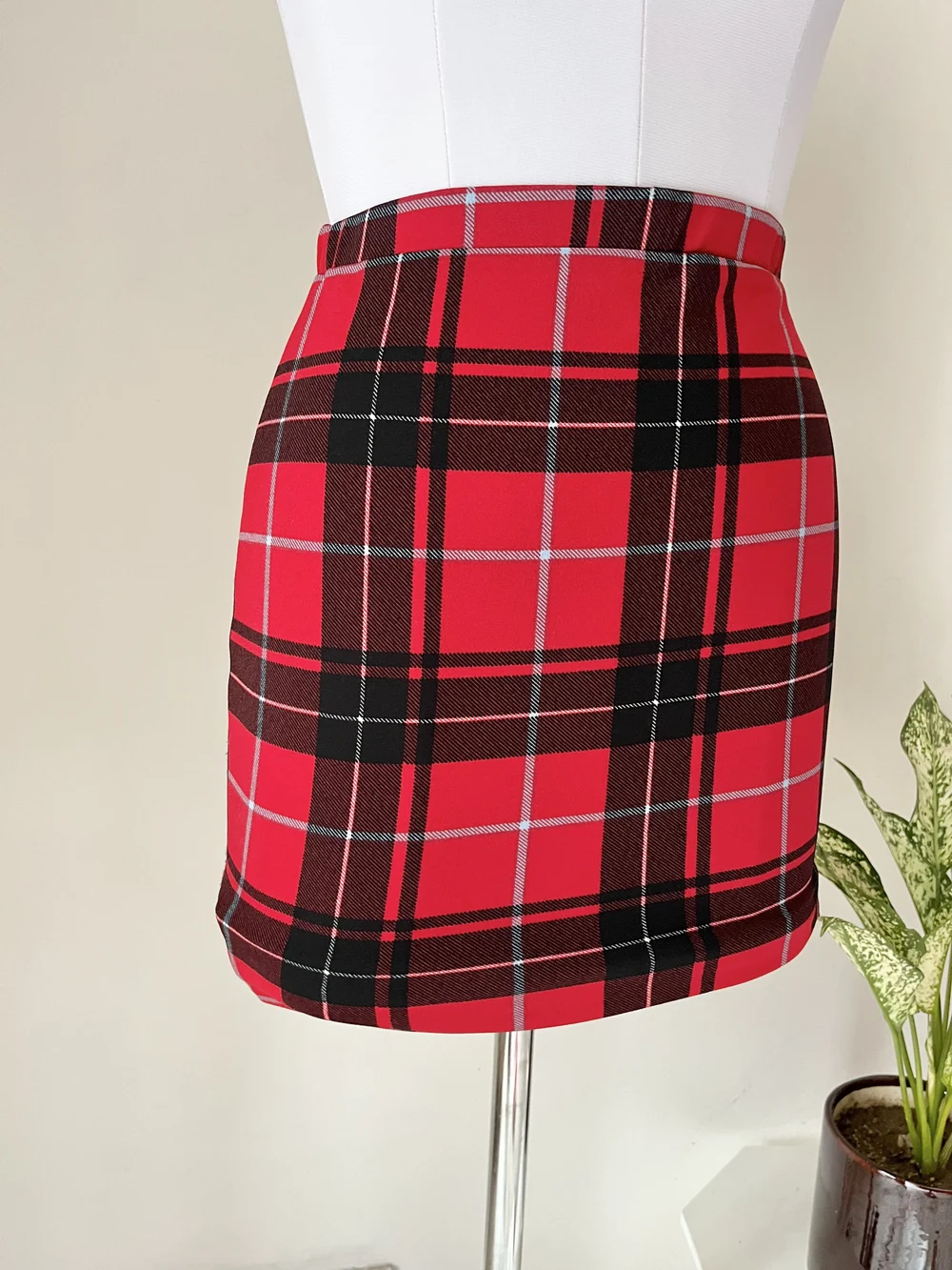 Tartan red midi skirt 