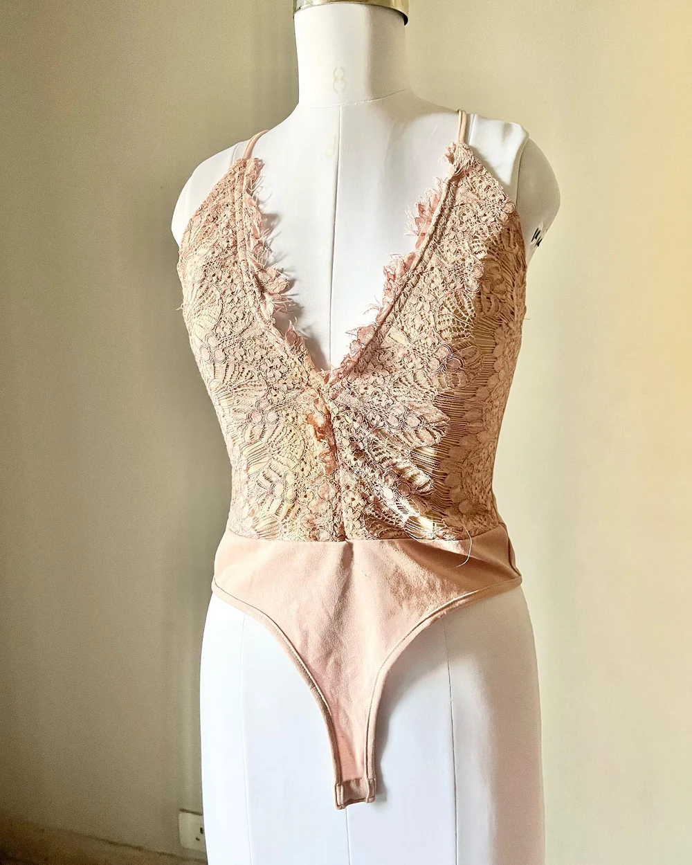 Deep v-neck lace bodysuit 