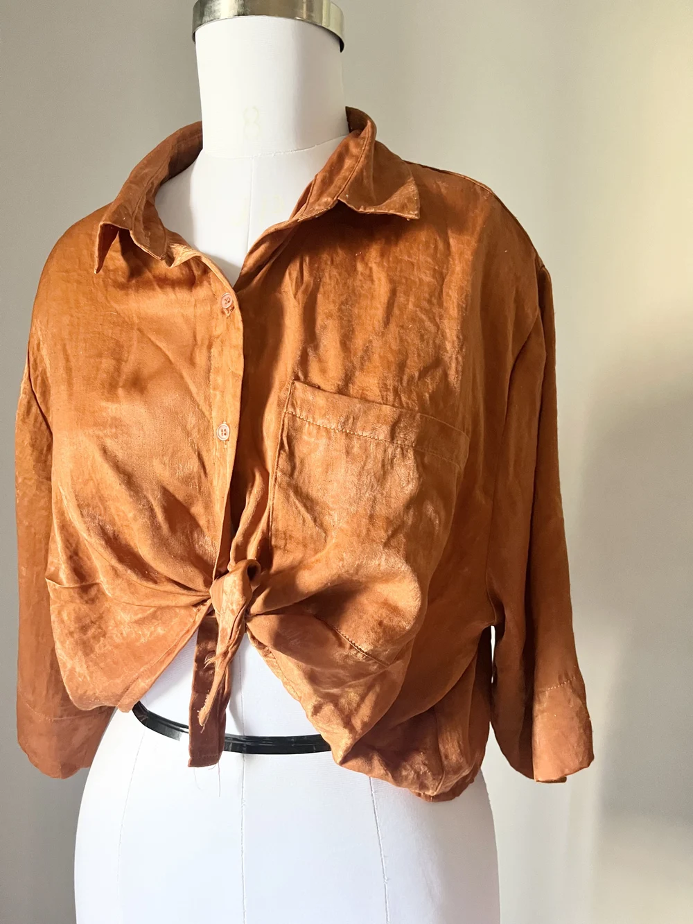 Burnt orange crop satin shirt