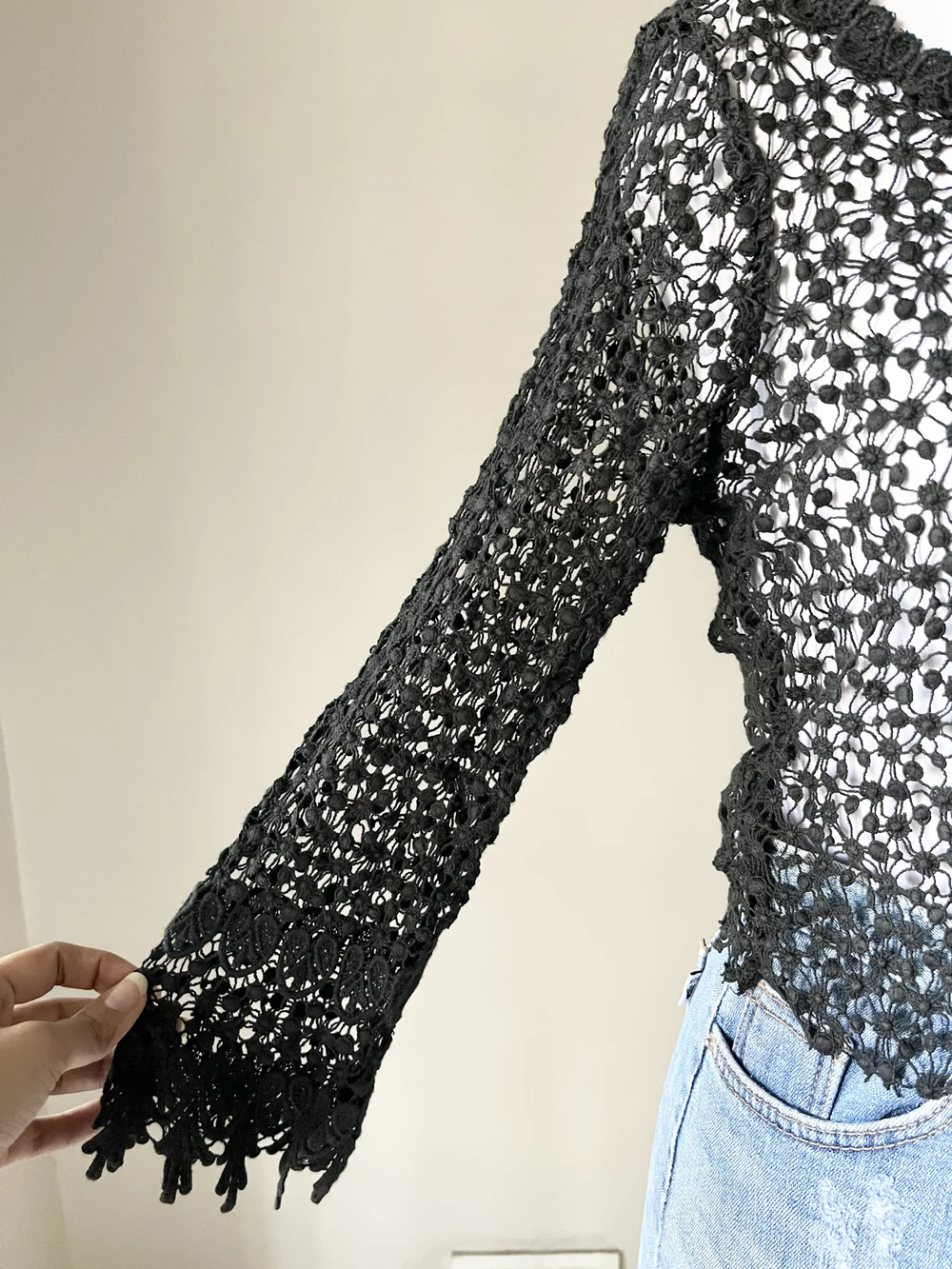 Black lace crochet top 