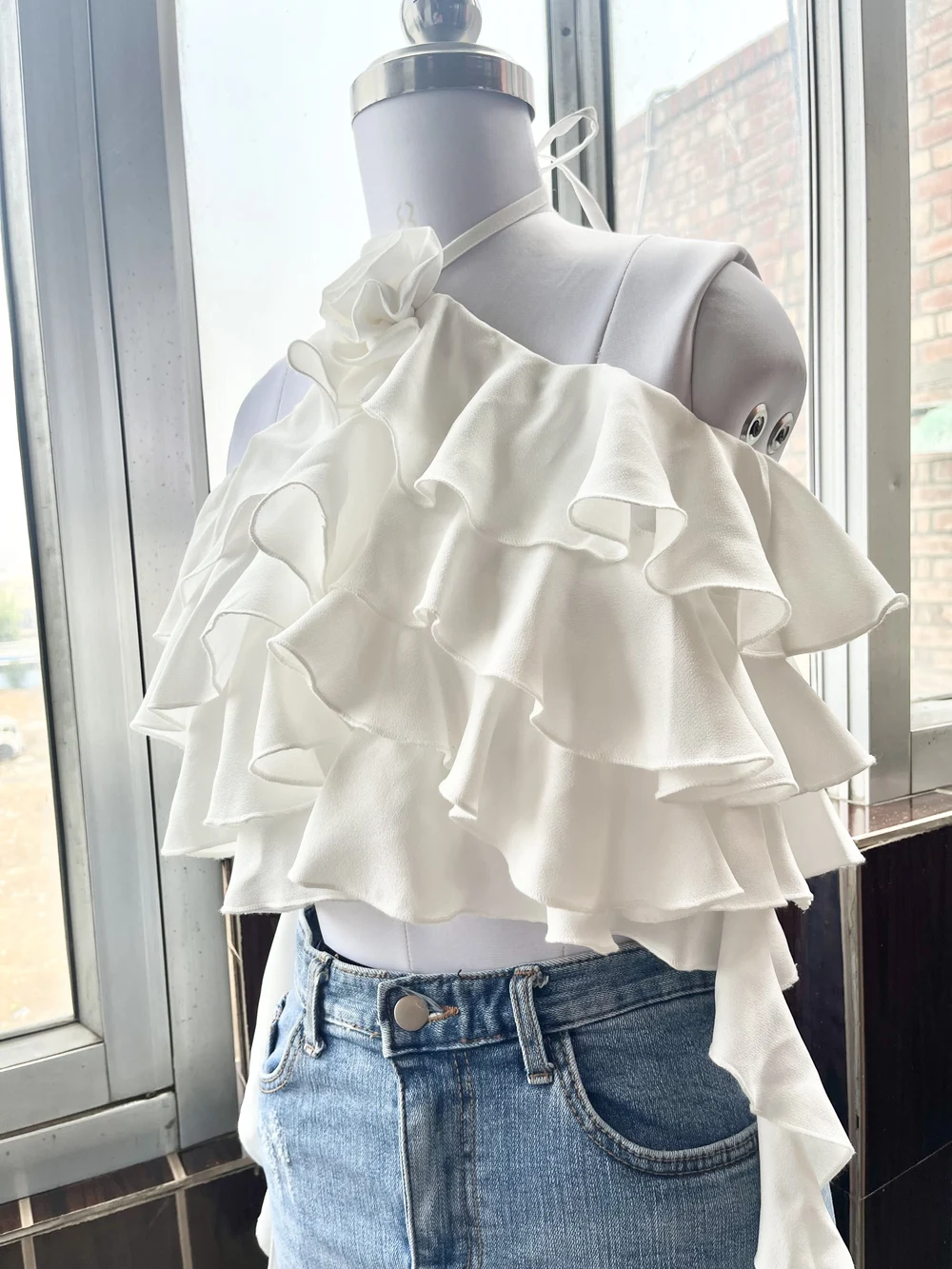 White ruffle top