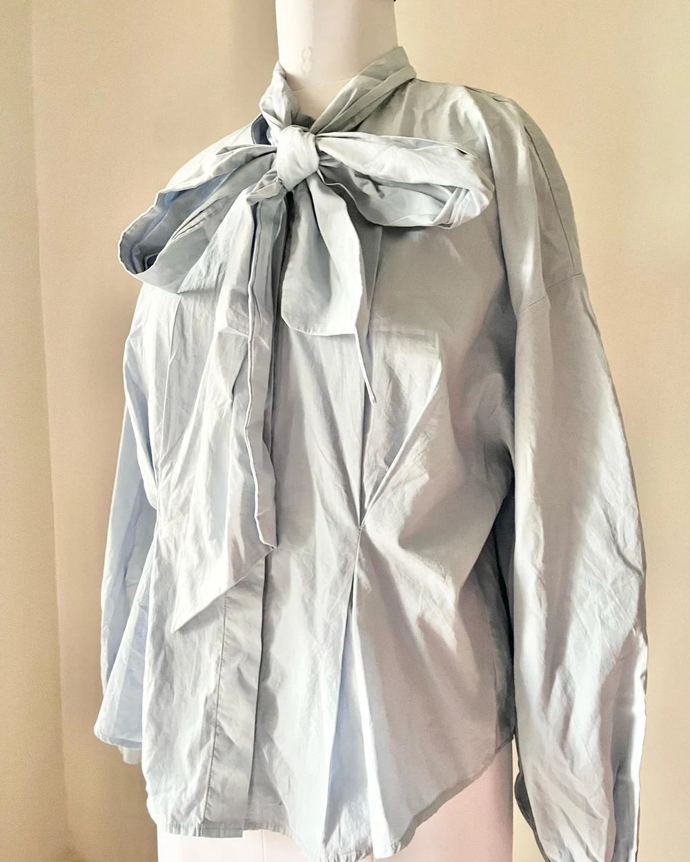 Pastel blue tie-up neck shirt 