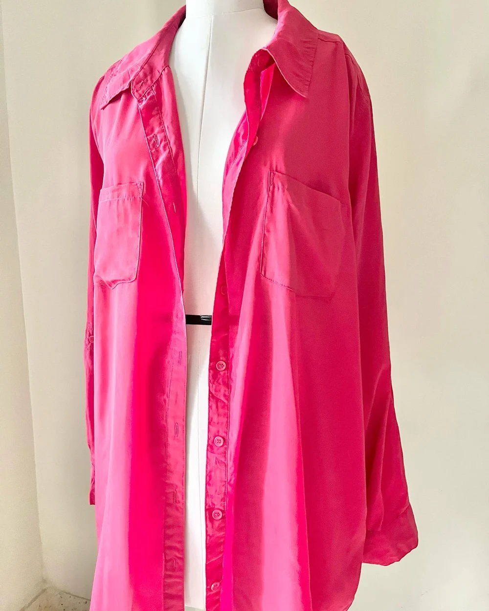Pink satin longline shirt 